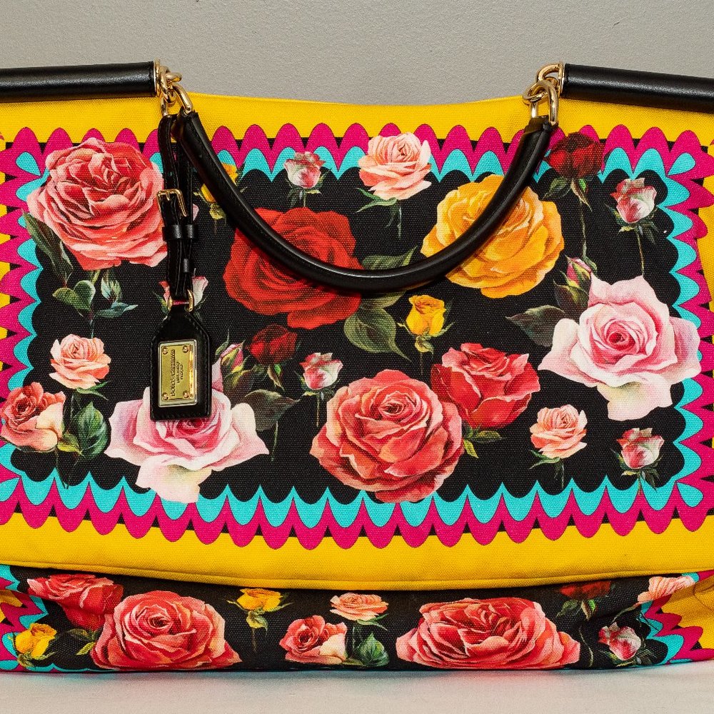 SOLD! DOLCE & GABBANA CANVAS ST ROSE TOTE in MULTICOLOUR